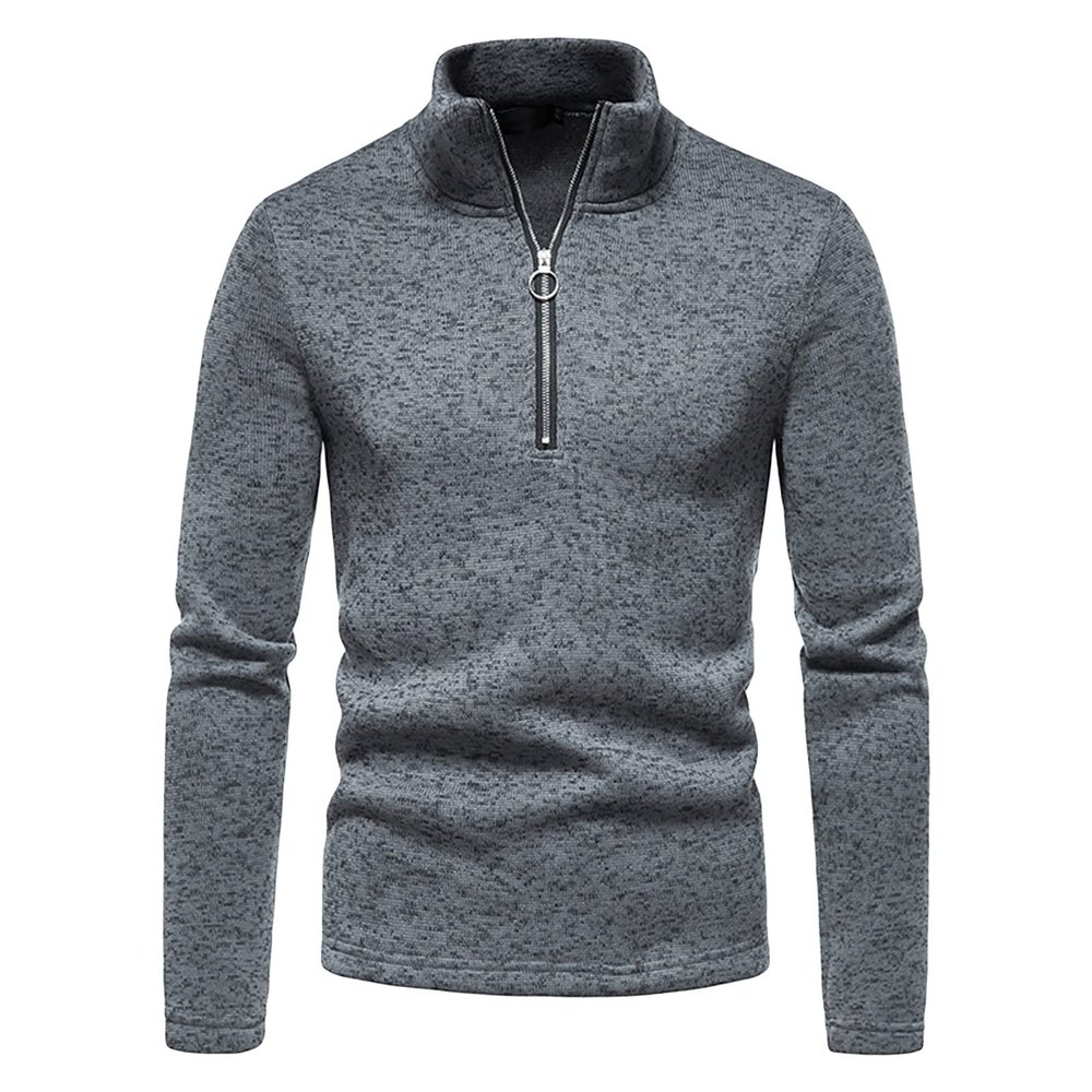JEsilunmaMY Mens Turtleneck Sweatshirt Quarter-Zip Long Sleeve Casual Knitted T-Shirt Solid Casual Sports Pullover Sweaters (Dark Grey,Medium)