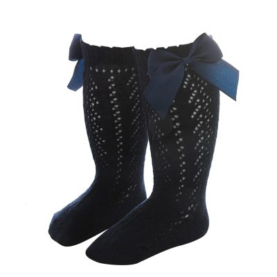 Baby Infants Toddlers Girls Knee High Socks 1 Pack Bow Long Stockings Ruffled Socks School Leggings (Navy, 0-1 Years)