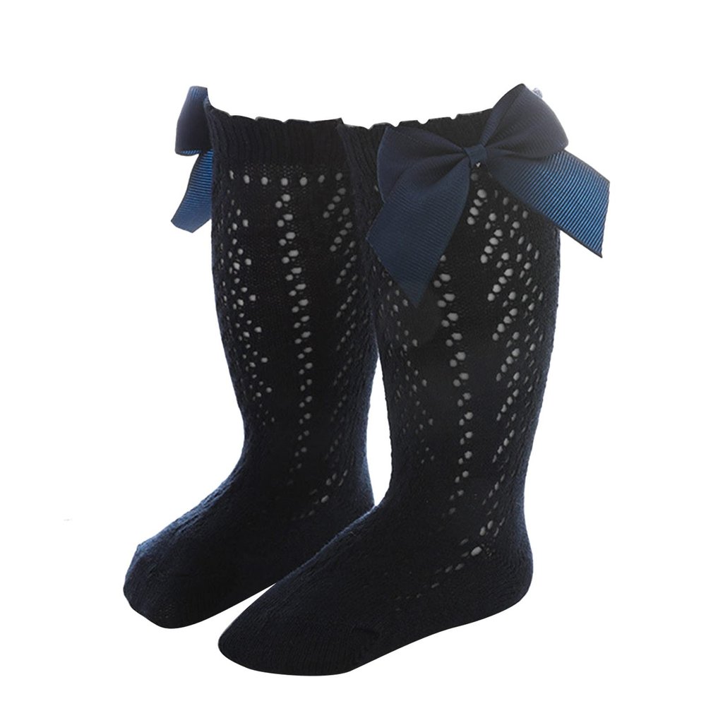 Baby Infants Toddlers Girls Knee High Socks 1 Pack Bow Long Stockings Ruffled Socks School Leggings (Navy, 0-1 Years)