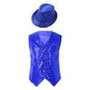 FEESHOW Kids Boys Girls Glittery Sequins Sleeveless Button Closure Vest Jacket for Stage Performance Show Dancewear Blue A 13-14 Years view 1