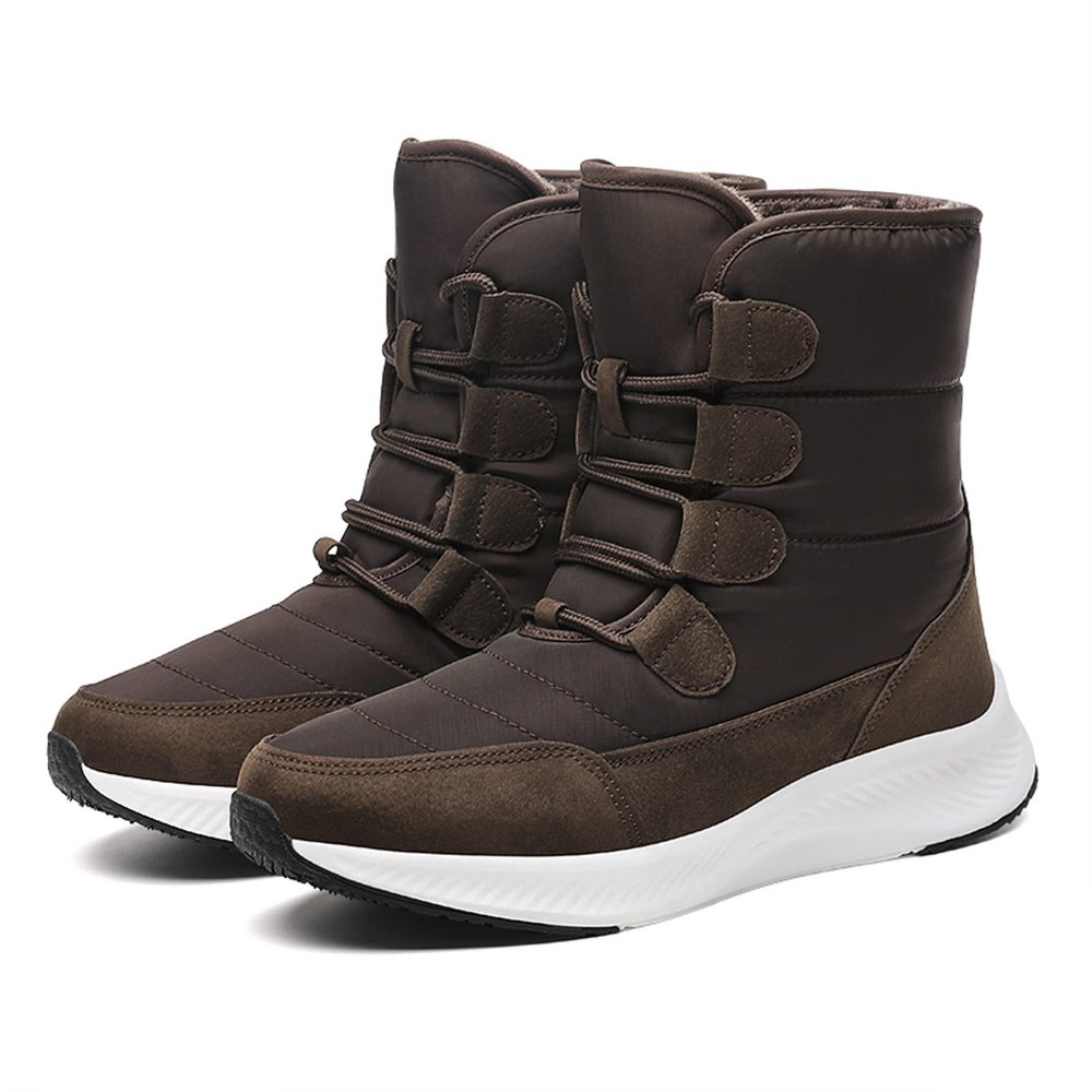 Women's Snow Boots Winter Warm Plush Lined Cozy Waterproof Booties Anti Slip Mid Calf Boots Lace Up Outdoor Lightweight Walking Booties Thickening Sneakers Brown 39