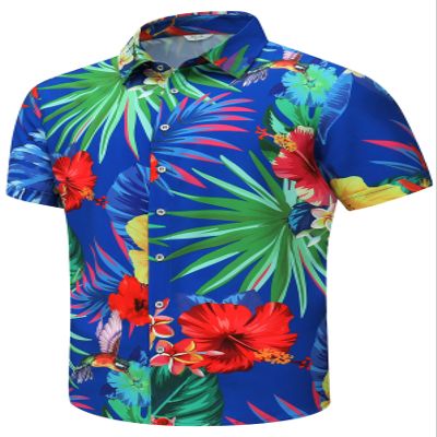 SheLucki Hawaiian Shirt for Men, Unisex Summer Beach Casual Short Sleeve Button Down Shirts, Printed Palmshadow Clothing Pineapple Dark Blue 2XL