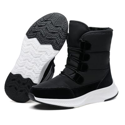 Women's Snow Boots Winter Warm Plush Lined Cozy Waterproof Booties Anti Slip Mid Calf Boots Lace Up Outdoor Lightweight Walking Booties Thickening Sneakers Black 38