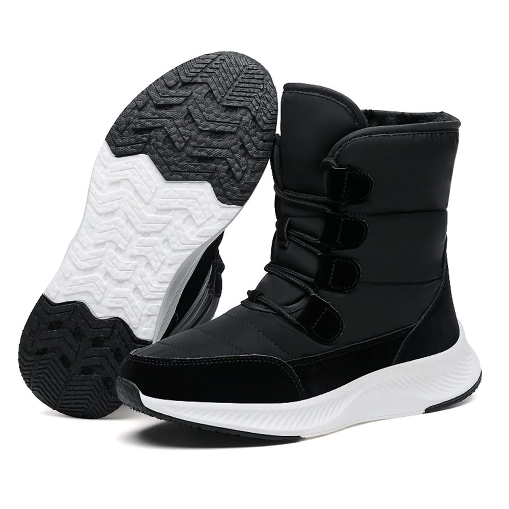 Women's Snow Boots Winter Warm Plush Lined Cozy Waterproof Booties Anti Slip Mid Calf Boots Lace Up Outdoor Lightweight Walking Booties Thickening Sneakers Black 38