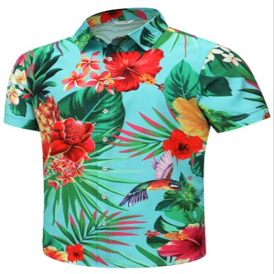 SheLucki Hawaiian Shirt for Men, Unisex Summer Beach Casual Short Sleeve Button Down Shirts, Printed Palmshadow Clothing Pineapple Light Blue 2XL