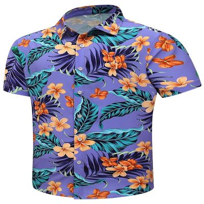 SheLucki Hawaiian Shirt for Men, Unisex Summer Beach Casual Short Sleeve Button Down Shirts, Printed Palmshadow Clothing Flower Purple 3XL