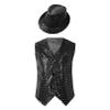 FEESHOW Kids Boys Girls Glittery Sequins Sleeveless Button Closure Vest Jacket for Stage Performance Show Dancewear Black A 17-18 Years view 1