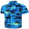 SheLucki Hawaiian Shirt for Men, Unisex Summer Beach Casual Short Sleeve Button Down Shirts, Printed Palmshadow Clothing Palm Tree Blue 3XL view 3
