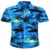 SheLucki Hawaiian Shirt for Men, Unisex Summer Beach Casual Short Sleeve Button Down Shirts, Printed Palmshadow Clothing Palm Tree Blue 3XL view 4