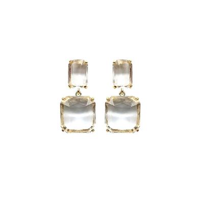 Austrian Crystal Earrings Handmade Gold Plated Sparkling Clear Crystal Clip Earrings Retro Dangle Earrings for Women