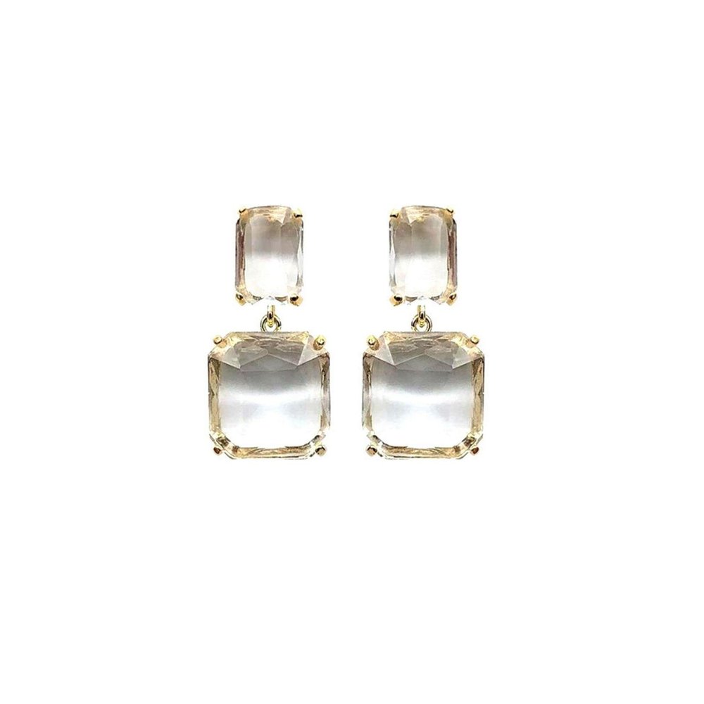 Austrian Crystal Earrings Handmade Gold Plated Sparkling Clear Crystal Clip Earrings Retro Dangle Earrings for Women