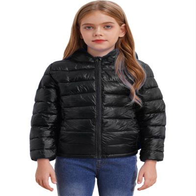 Oyolan Youth Boys Girls Winter Coat Water-Resistant Hoodie Zipper Puff Jacket Warm Lightweight Down Coat Black 13-14 Years