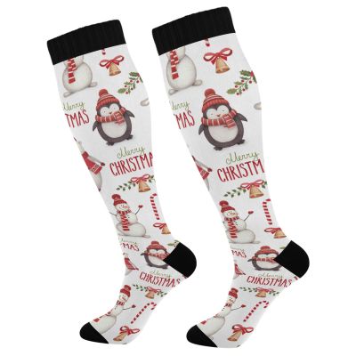 Wusikd Snowman Santa Compression Socks for Women and Men Circulation Penguin Long Socks for Athletic Running 1