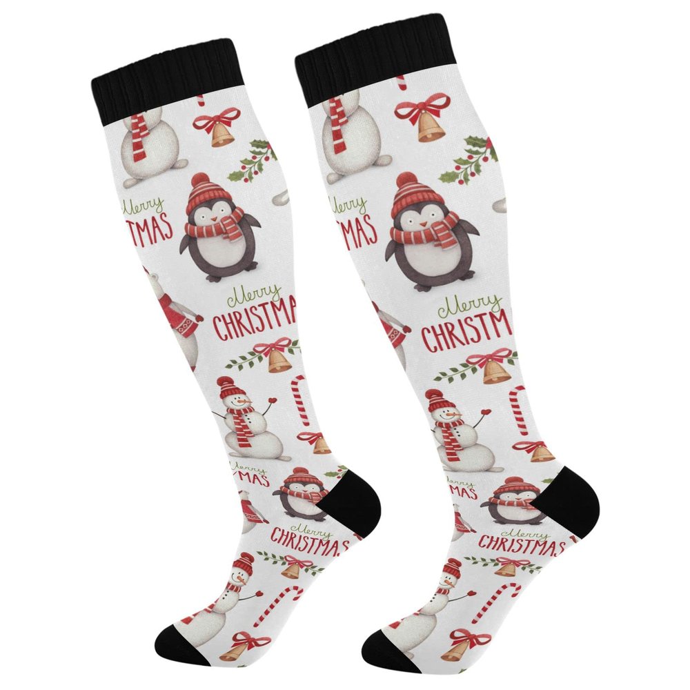 Wusikd Snowman Santa Compression Socks for Women and Men Circulation Penguin Long Socks for Athletic Running 1