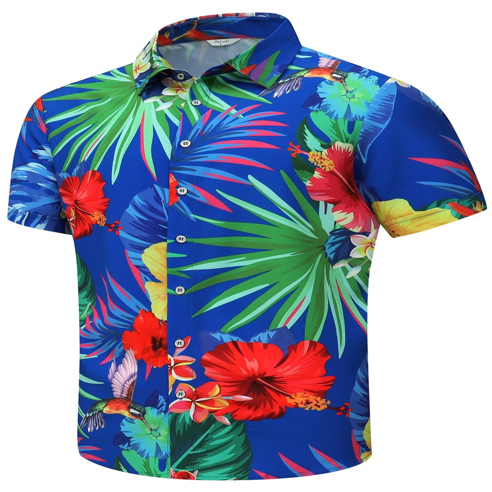 SheLucki Hawaiian Shirt for Men, Unisex Summer Beach Casual Short Sleeve Button Down Shirts, Printed Palmshadow Clothing Pineapple Dark Blue 3XL