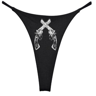 Southern Sisters Crossed Pistols Revolver Country and Western Ladies Thong Small Black