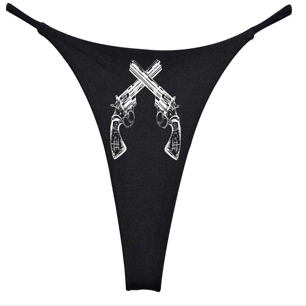 Southern Sisters Crossed Pistols Revolver Country and Western Ladies Thong Small Black