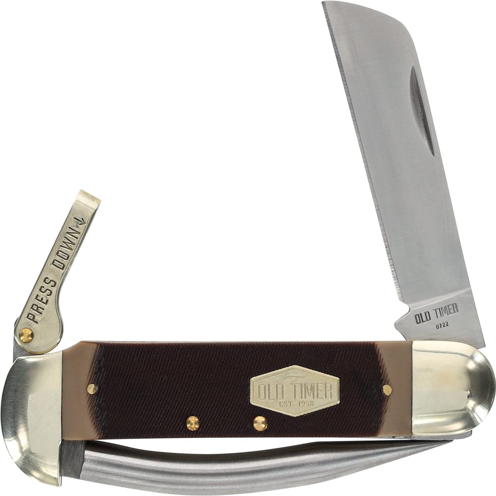 Old Timer 735OT Mariner 6.9in Leverlock Folding Sailors Pocket Knife with High Carbon Stainless Steel Marlins Spike, Sheepsfoot Blade, and Large Lanyard Loop for EDC, Seamen, Sailing, and Outdoors