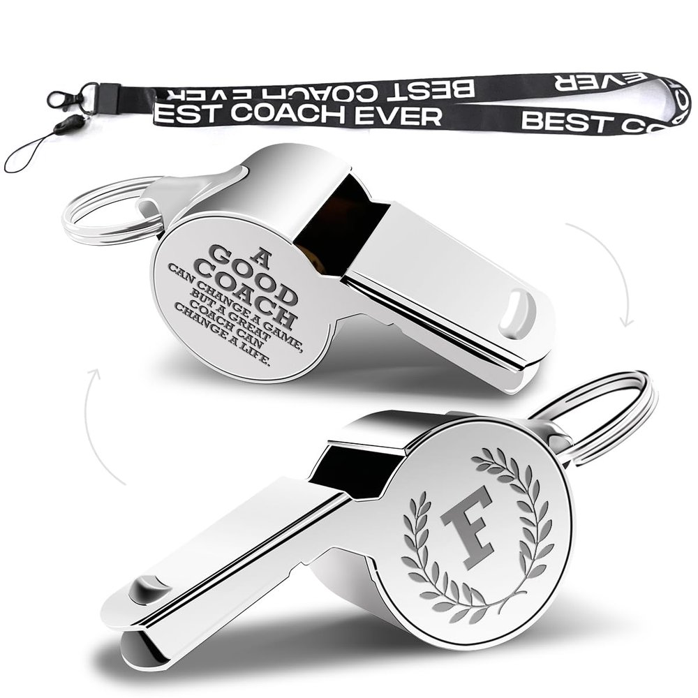 Letters Coach Gifts, Whistle for Coaches, Whistle Emergency, Thank You Coach Gifts, Coaches Whistle with Lanyard Cheer Coach Gift for Men Women Teachers Referees School Sports Coach Outdoor, Letter F