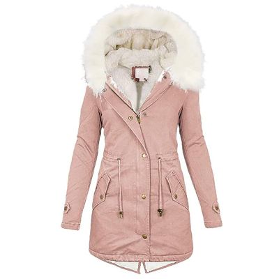 TIMIFIS Womens Coats Plus Size Overcoats with Fur Hood Fleece Chunky Jackets Zipper Button Outerwear Winter Warm Parka B-pink 5X-Large
