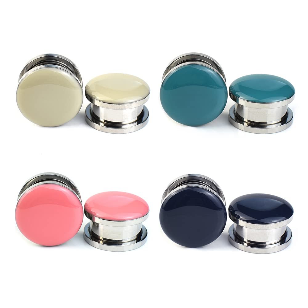 8Pcs/4pairs Pure Color Ear Gauges Tunnels and Plugs Screw Fit Ear Stretcher Expander Body Jewelry 28mm