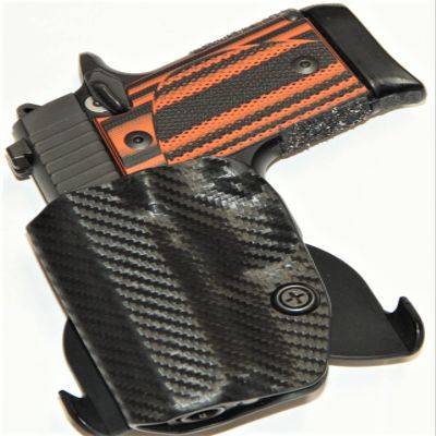 REVKEL Custom Kydex Molded OWB Paddle Holster for Sig Sauer 290. Black Right Hand Draw. Hand Crafted in Texas, USA.