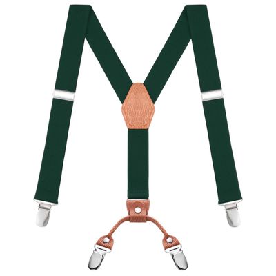 Buyless Fashion Adjustable Suspenders for Kids - 26" Elastic Straps 1" - Leather Y Shape Back - 5151 - Hunter-Green