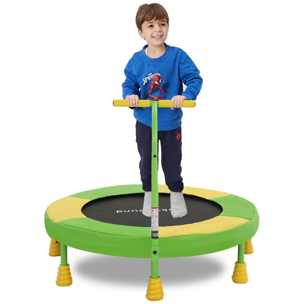 SkyBound 36 Inch Indoor Trampoline for Kids - Kid Trampolines with Handle - Toddler Tranpoline with Upgraded 2.0mm Steel Pipe and Handlebar - Mini Indoor Trampoline for Kids Age 3 and Above