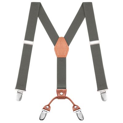 Buyless Fashion Adjustable Suspenders for Kids - 26" Elastic Straps 1" - Leather Y Shape Back - 5151 - Charcoal-Gray