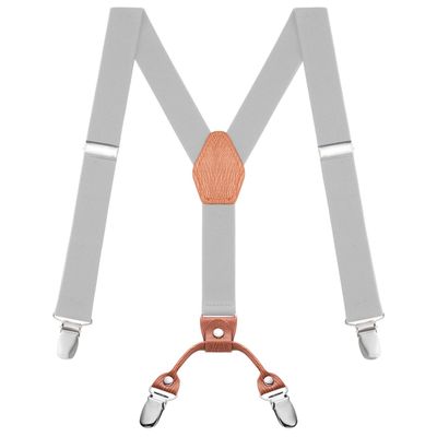 Buyless Fashion Adjustable Suspenders for Kids - 26" Elastic Straps 1" - Leather Y Shape Back - 5151 - Gray