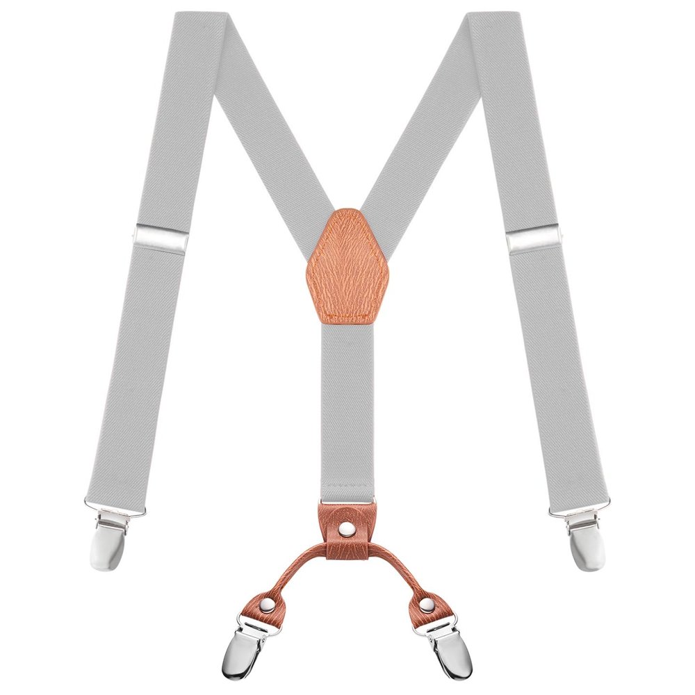 Buyless Fashion Adjustable Suspenders for Kids - 26" Elastic Straps 1" - Leather Y Shape Back - 5151 - Gray