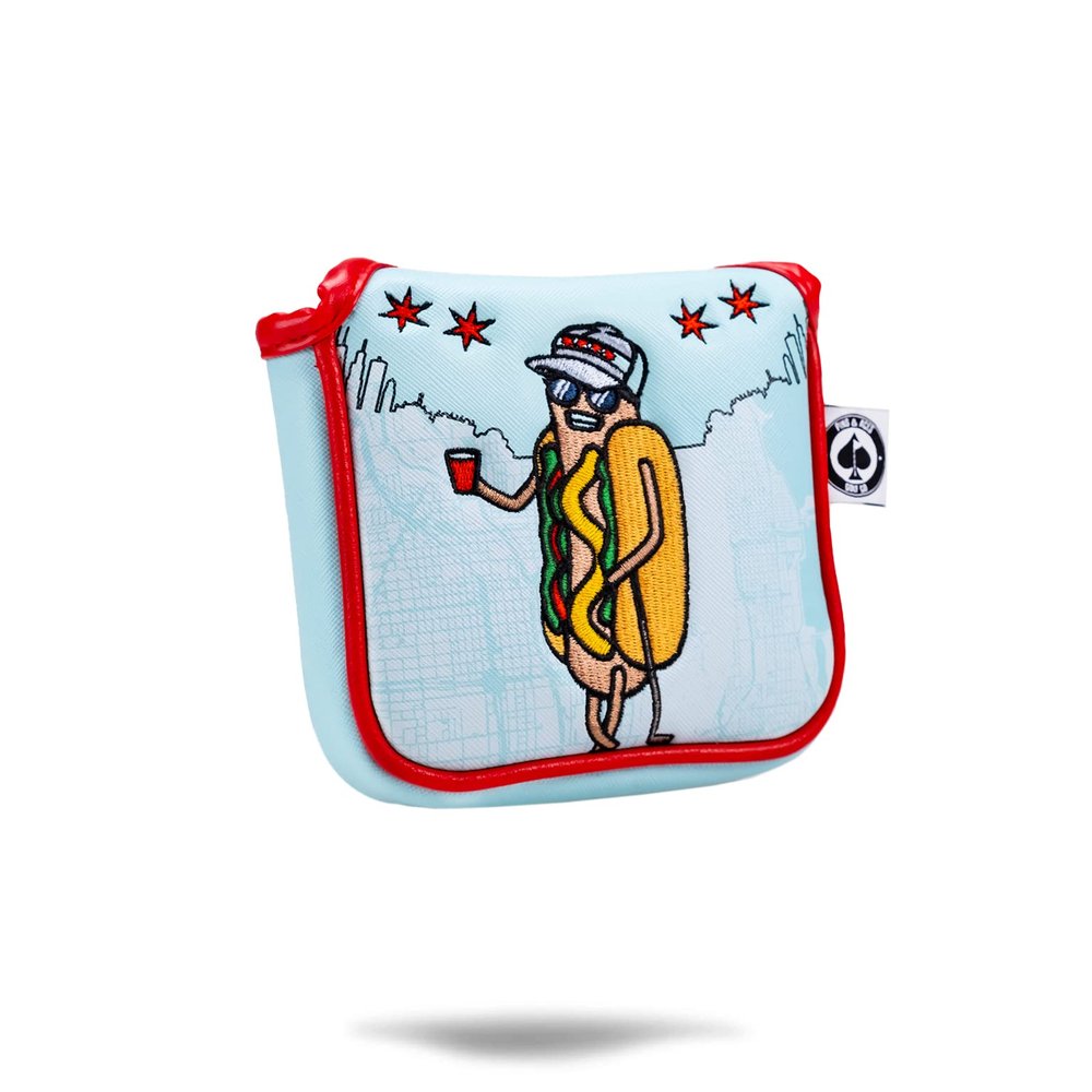 Pins & Aces Chicago Dog Putter Cover - Premium, Hand-Made Leather, Hi Quality Headcover - Chicago Dog Styled, Tour Quality Golf Club Cover - Style and Customize Your Golf Bag (Mallet)