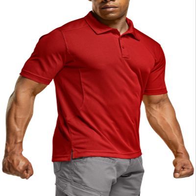 CQR Men's Polo Shirts, Tactical Short Sleeve Golf Performance Shirts, Lightweight Dry Fit UPF 50+ Pique, Frost Essential Red, X-Large