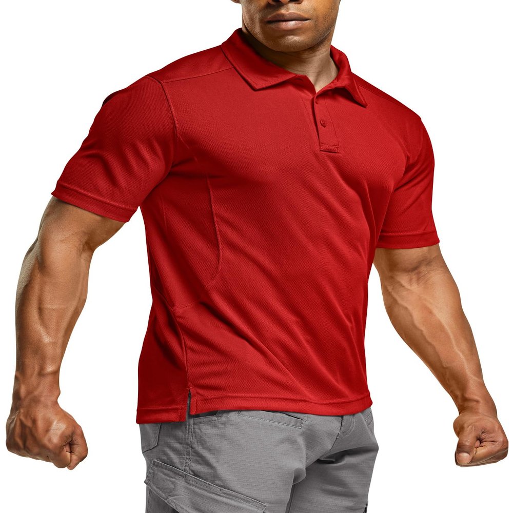CQR Men's Polo Shirts, Tactical Short Sleeve Golf Performance Shirts, Lightweight Dry Fit UPF 50+ Pique, Frost Essential Red, X-Large