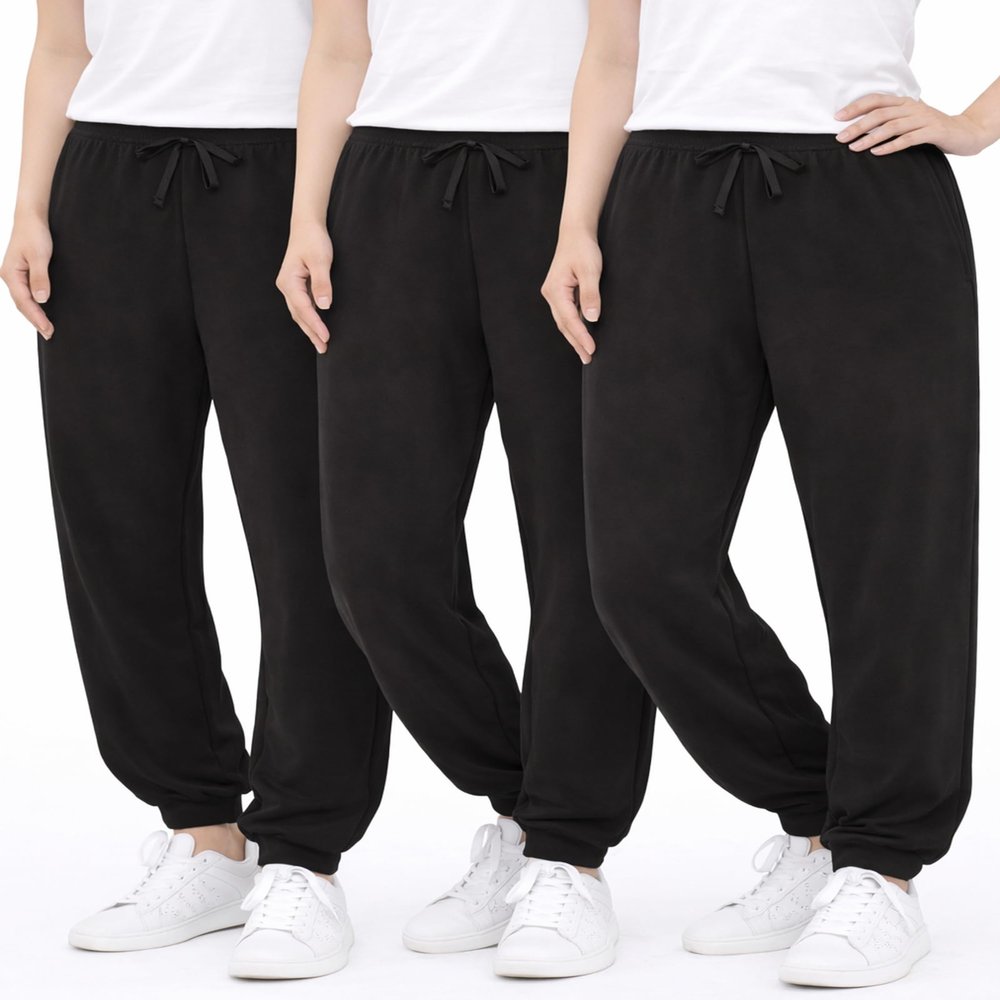 Sweet Hearts Girls Sweatpants - 3 Pack Super Soft Performance Jogger Girls Pants: Made in USA (Sizes 5-18), Size 18, Black/Black/Black