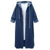 Hooded Outwear Long Casual Denim Women Long Overcoat Jacket Coat Jean Sleeve Women's Blouse Womens (Dark Blue, XXXL) view 4