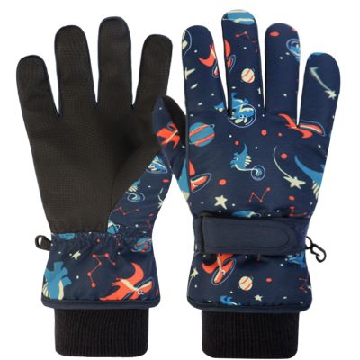 Azarxis Kids Ski Gloves Toddler Winter Cold Weather Warm Snow Mittens Windproof for Boys Girls Snowboarding Sledding Cycling (Prussian Blue, 7-9 Years Old)