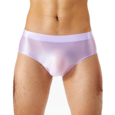 easyforever Men's Glossy Oily Briefs Sexy Seamless Silky Bikini Underwear Sissy Panties Lingerie Purple Medium