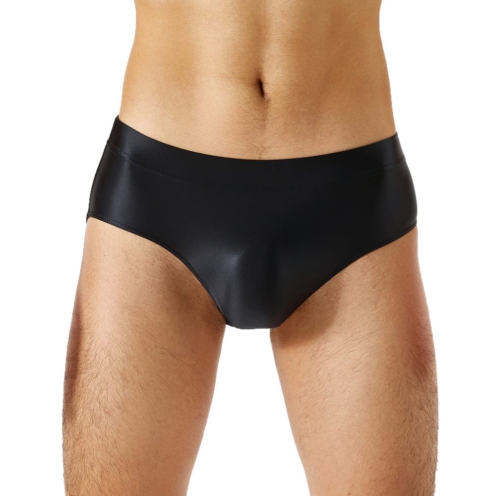 Freebily Men's Sissy Panties Briefs Smooth Glossy Low Rise Panties Underwear Bulge Pouch Panties Black Large