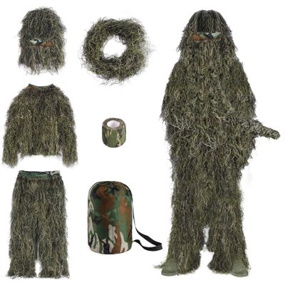 Slendor 6 in 1 Ghillie Suit, 3D Camouflage Apparel Camo Halloween Clothes, Bushman Costume Suitable for Unisex Adults/Youth (S/M/L/XL/XXL)
