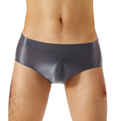easyforever Men's Glossy Oily Briefs Sexy Seamless Silky Bikini Underwear Sissy Panties Lingerie Dark Grey X-Large