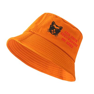 Black Kitty Cat Custom Bucket Hat for Womens Outdoor Wholesale Custom Hats Orange