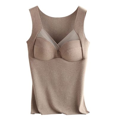 ANTIY Seamless Thermal Underwear Top for Women Soft Warm German Velvet Vest Ladies Slim Fleece Camisole Corset Undershirt (Color : Brown, Size : XL/X-Large)