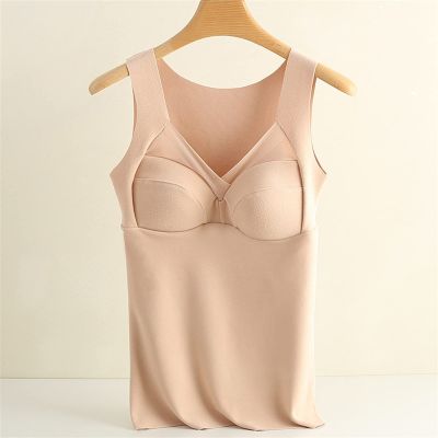 ANTIY Seamless Thermal Underwear Top for Women Soft Warm German Velvet Vest Ladies Slim Fleece Camisole Corset Undershirt (Color : Apricot, Size : XL/X-Large)