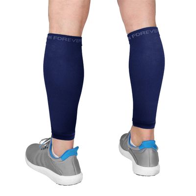 Run Forever Calf Compression Sleeves for Men and Women - Leg Compression Sleeve - Footless Compression Socks for Runners, Shin Splints, Varicose Vein & Calf Pain Relief - Navy Blue Large