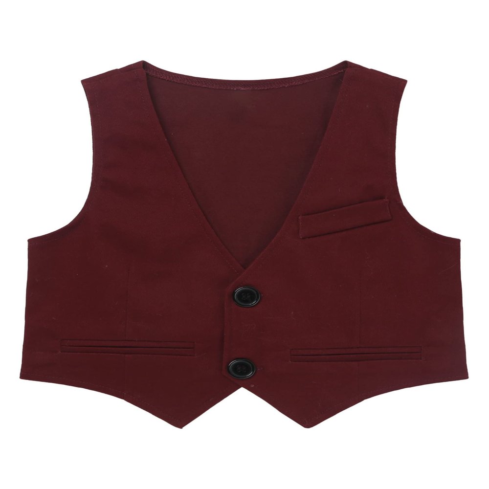 ranrann Kids Boys Formal Suit Vest Dressy Waistcoat Tuxedo Dress Vest for Wedding Prom Birthday Party Burgundy 10 Years