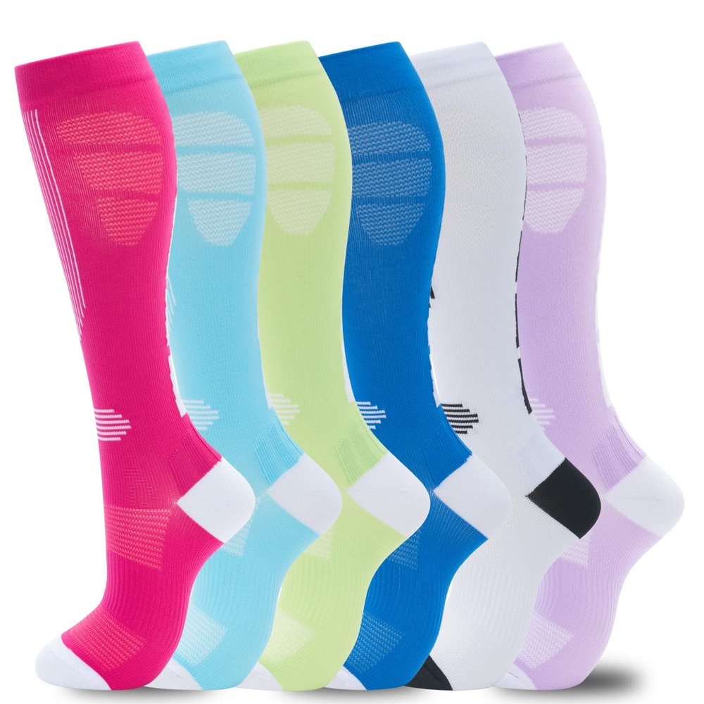 fenglaoda Compression Socks Women Men 6 Pairs, Knee High Best Support Circulation Socks for Running, Travel, Flight, Nurse