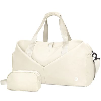Ceneda 20" Gym Bag for Women with Wet Pocket & Shoe Compartment, Lightweight Duffel Waterproof Carry On Duffle for Travel, Yoga, Overnight (Ivory)
