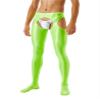 Fldy Men's Oil Shiny Mesh Hollow Out Pantyhose Tights Nylon Transparent Stockings Sexy Underppants Fluorescent Green A Large view 2