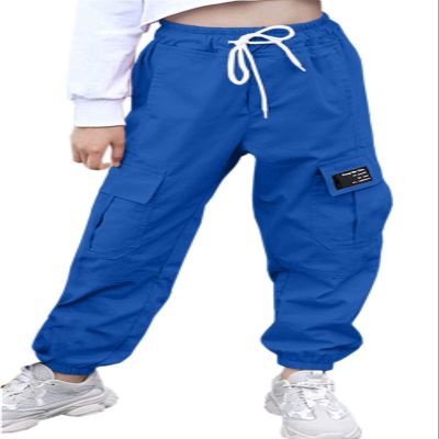 AOWKULAE Little Girls Pants, Drawstring Elastic Waist Loose Tapered Cargo Jogger Pants with Multi Pockets for Girl, Royal Blue, 9-10 Years = Tag 150